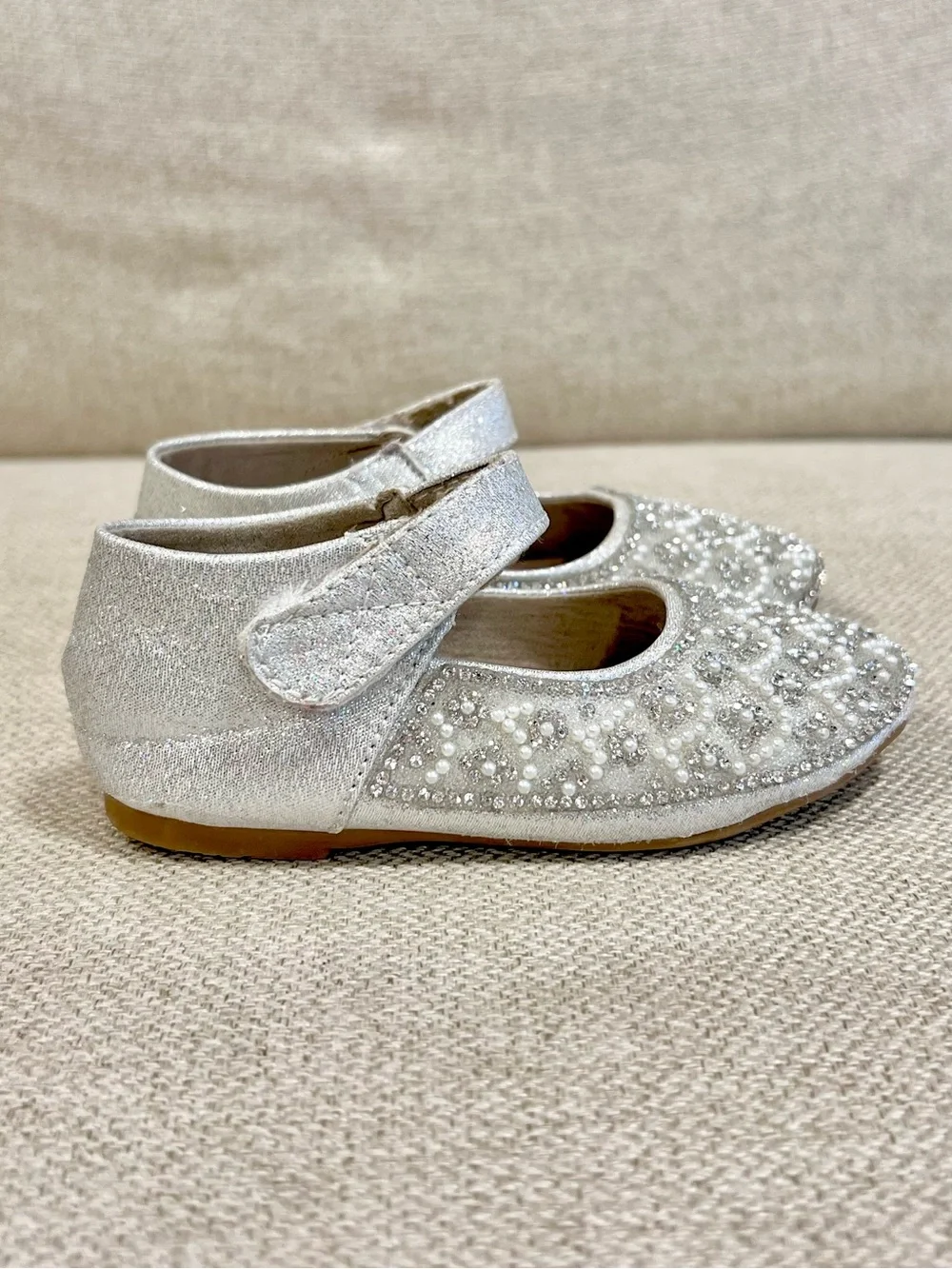 De Blossom Kids Sz 6 Toddler Helen Silver Pearl Rhinestone Mary Jane Dress Shoes